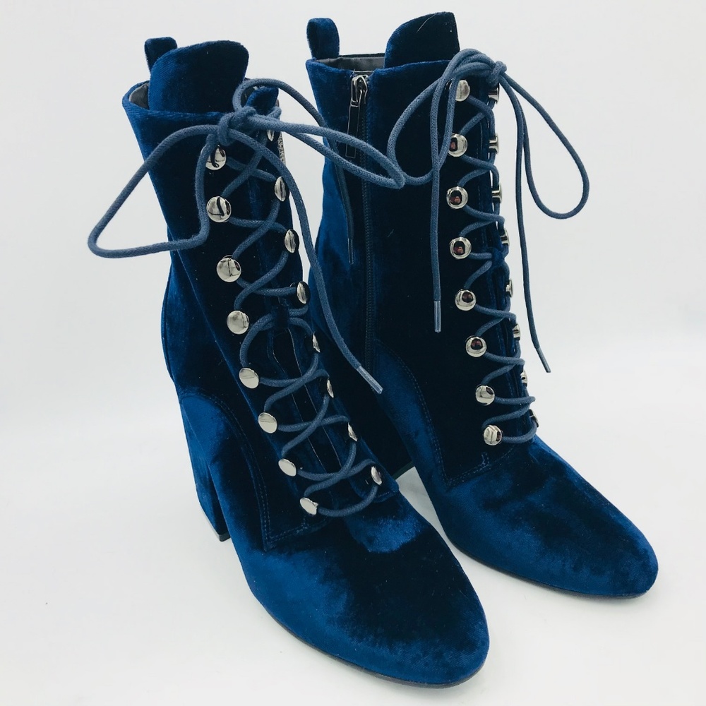KENDALL + KYLIE Blue Crushed Velvet Bridget Boots - Picture 2 of 7